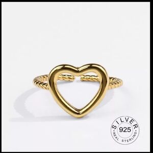 14 Yellow Gold Plated‎ Hollow Heart Adjustable Ring